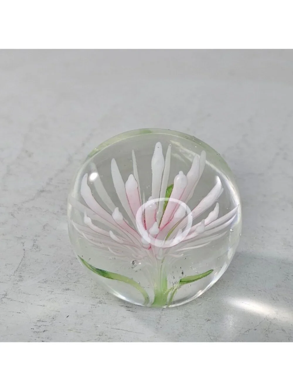 Handmade Glass Flower Paperweight Pink Clover Flower 1.75 Inch Diameter